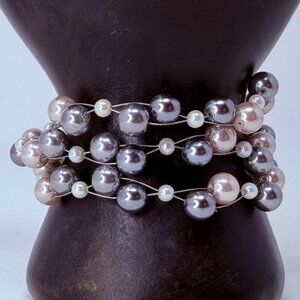 Vintage‎ Silver Pearl Illusion Bracelet Sterling Silver 925 Triple Strand Unworn